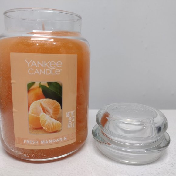 NEW! Yankee Candle Fresh Mandarin Scented Candle, 22oz with Silver Sunflower Top - Picture 2 of 5